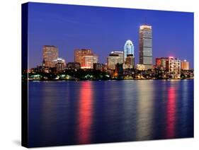 Boston City Skyline at Dusk with Prudential Tower and Urban Skyscrapers over Charles River with Lig-Songquan Deng-Stretched Canvas