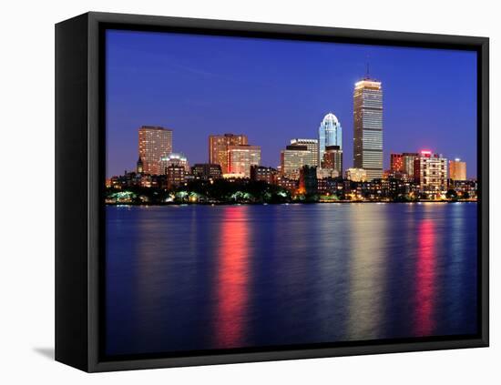 Boston City Skyline at Dusk with Prudential Tower and Urban Skyscrapers over Charles River with Lig-Songquan Deng-Framed Stretched Canvas