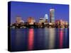 Boston City Skyline at Dusk with Prudential Tower and Urban Skyscrapers over Charles River with Lig-Songquan Deng-Stretched Canvas