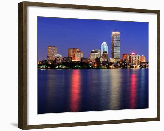 Boston City Skyline at Dusk with Prudential Tower and Urban Skyscrapers over Charles River with Lig-Songquan Deng-Framed Photographic Print