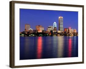 Boston City Skyline at Dusk with Prudential Tower and Urban Skyscrapers over Charles River with Lig-Songquan Deng-Framed Photographic Print