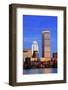 Boston City Skyline at Dusk with Prudential Tower and Urban Skyscrapers over Charles River with Lig-Songquan Deng-Framed Photographic Print