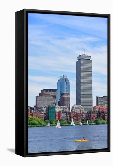 Boston City Skyline with Prudential Tower and Urban Skyscrapers over Charles River.-Songquan Deng-Framed Stretched Canvas