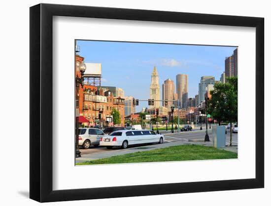 Boston City Street View with Traffic and Historical Architecture.-Songquan Deng-Framed Photographic Print