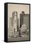 Boston Downtown Architecture Closeup in Black and White over Sea.-Songquan Deng-Framed Stretched Canvas