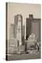 Boston Downtown Architecture Closeup in Black and White over Sea.-Songquan Deng-Stretched Canvas