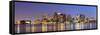 Boston Downtown Skyline Panorama with Skyscrapers over Water with Reflections at Dusk Illuminated W-Songquan Deng-Framed Stretched Canvas