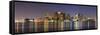 Boston Downtown Skyline Panorama with Skyscrapers over Water with Reflections at Dusk Illuminated W-Songquan Deng-Framed Stretched Canvas