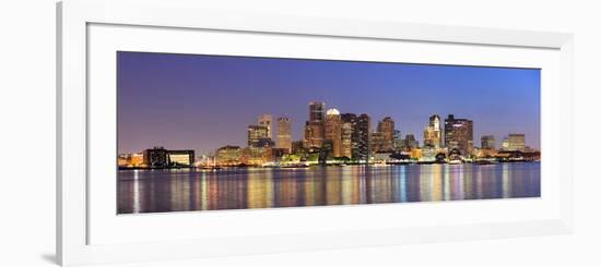 Boston Downtown Skyline Panorama with Skyscrapers over Water with Reflections at Dusk Illuminated W-Songquan Deng-Framed Photographic Print