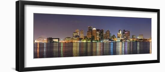 Boston Downtown Skyline Panorama with Skyscrapers over Water with Reflections at Dusk Illuminated W-Songquan Deng-Framed Photographic Print