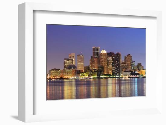 Boston Downtown Skyline Panorama with Skyscrapers over Water with Reflections at Dusk Illuminated W-Songquan Deng-Framed Photographic Print