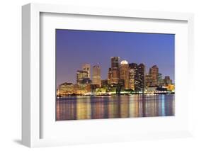 Boston Downtown Skyline Panorama with Skyscrapers over Water with Reflections at Dusk Illuminated W-Songquan Deng-Framed Photographic Print