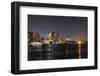 Boston Downtown with Urban City Skyline at Night with Skyscrapers Illuminated over Sea.-Songquan Deng-Framed Photographic Print