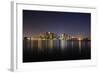 Boston Downtown with Urban City Skyline at Night with Skyscrapers Illuminated over Sea.-Songquan Deng-Framed Photographic Print