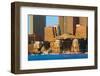 Boston Harbor and the Boston skyline at sunrise as seen from South Boston, Massachusetts, New En...-null-Framed Photographic Print