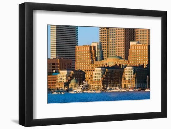 Boston Harbor and the Boston skyline at sunrise as seen from South Boston, Massachusetts, New En...-null-Framed Photographic Print