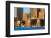 Boston Harbor and the Boston skyline at sunrise as seen from South Boston, Massachusetts, New En...-null-Framed Photographic Print