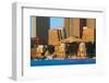 Boston Harbor and the Boston skyline at sunrise as seen from South Boston, Massachusetts, New En...-null-Framed Photographic Print