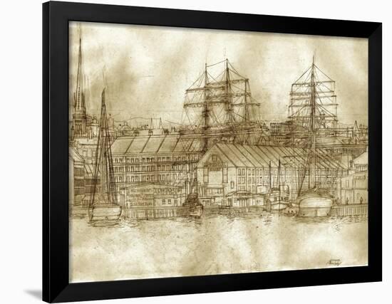 Boston Harbor c. 1877 Sepia Tone-Stanton Manolakas-Framed Giclee Print