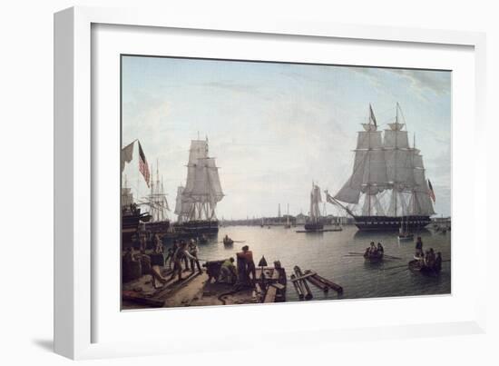 Boston Harbour from Constitution Wharf-Robert Salmon-Framed Art Print