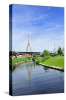 Boston Leonard P. Zakim Bunker Hill Memorial Bridge with Blue Sky as the Famous Land Mark over Char-Songquan Deng-Stretched Canvas