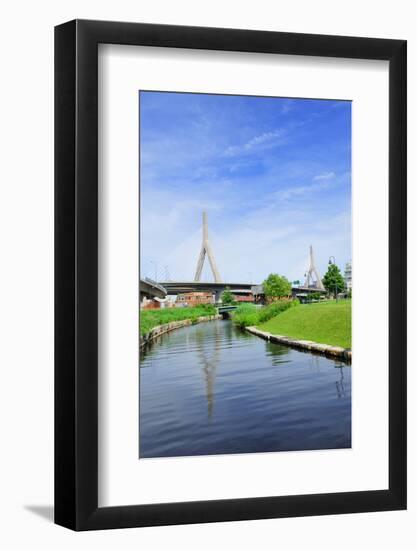 Boston Leonard P. Zakim Bunker Hill Memorial Bridge with Blue Sky as the Famous Land Mark over Char-Songquan Deng-Framed Photographic Print