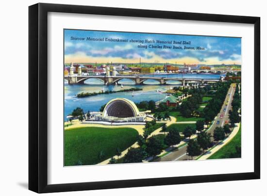 Boston, MA - Aerial View of Hatch Memorial Band Shell, Charles River-Lantern Press-Framed Art Print