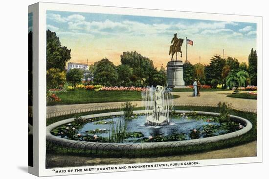 Boston, MA - Maid of the Mist Fountain, Washington Statue, Public Garden View-Lantern Press-Stretched Canvas