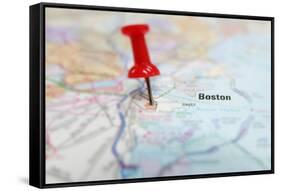 Boston Map-zimmytws-Framed Stretched Canvas