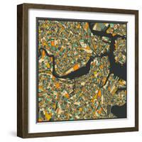 Boston Map-Jazzberry Blue-Framed Art Print