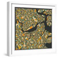 Boston Map-Jazzberry Blue-Framed Art Print