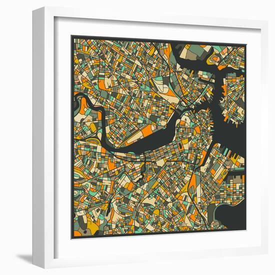 Boston Map-Jazzberry Blue-Framed Art Print