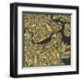 Boston Map-Jazzberry Blue-Framed Art Print