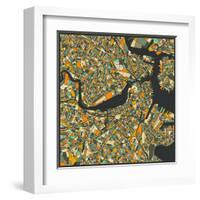 Boston Map-Jazzberry Blue-Framed Art Print