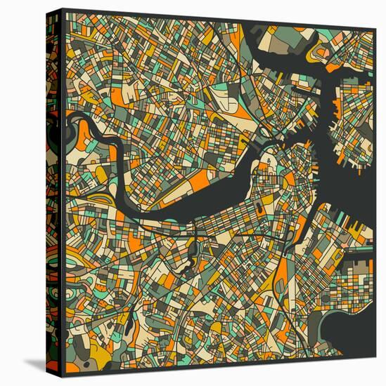 Boston Map-Jazzberry Blue-Stretched Canvas