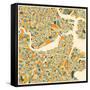 Boston Map-Jazzberry Blue-Framed Stretched Canvas