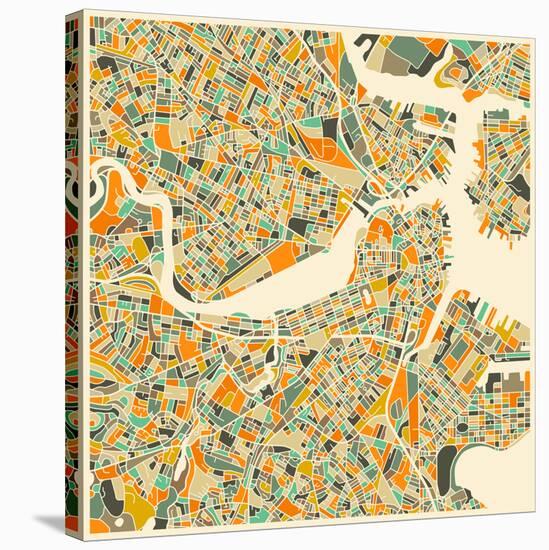 Boston Map-Jazzberry Blue-Stretched Canvas