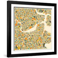 Boston Map-Jazzberry Blue-Framed Art Print