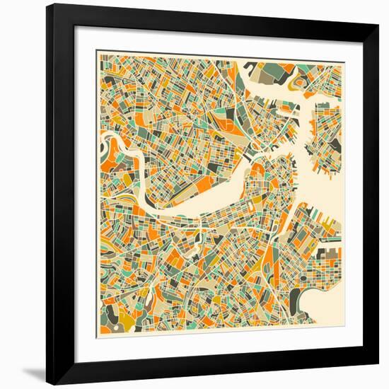 Boston Map-Jazzberry Blue-Framed Art Print