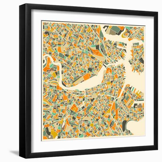 Boston Map-Jazzberry Blue-Framed Art Print