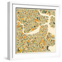 Boston Map-Jazzberry Blue-Framed Art Print