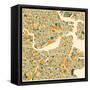 Boston Map-Jazzberry Blue-Framed Stretched Canvas