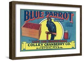 Boston, Massachusetts, Blue Parrot Brand Cape Cod Cranberry Label-Lantern Press-Framed Art Print