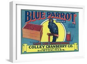 Boston, Massachusetts, Blue Parrot Brand Cape Cod Cranberry Label-Lantern Press-Framed Art Print