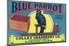 Boston, Massachusetts, Blue Parrot Brand Cape Cod Cranberry Label-Lantern Press-Mounted Art Print
