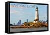 Boston, Massachusetts - Boston Light-Lantern Press-Framed Stretched Canvas