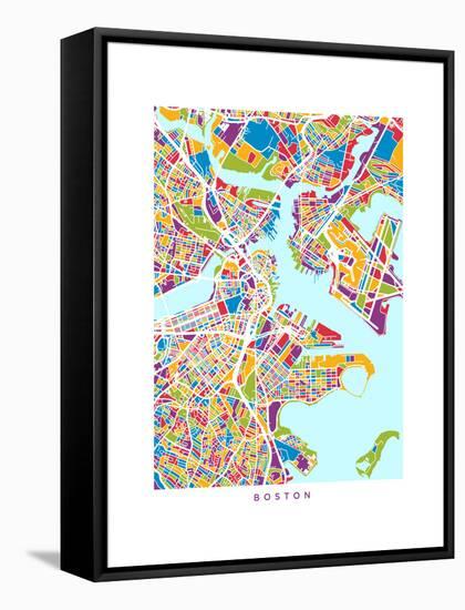 Boston Massachusetts City Street Map-Michael Tompsett-Framed Stretched Canvas