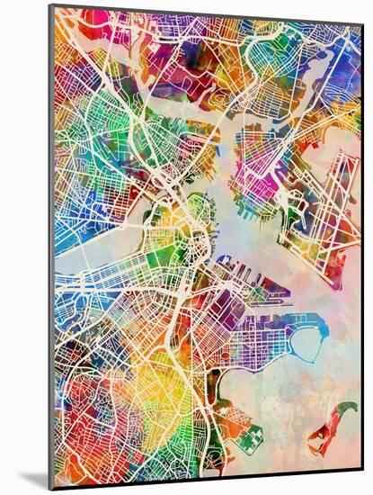 Boston Massachusetts City Street Map-Michael Tompsett-Mounted Art Print