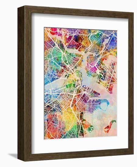 Boston Massachusetts City Street Map-Michael Tompsett-Framed Art Print