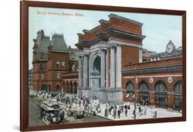 Boston, Massachusetts - Crowds Outside North Station-Lantern Press-Framed Art Print